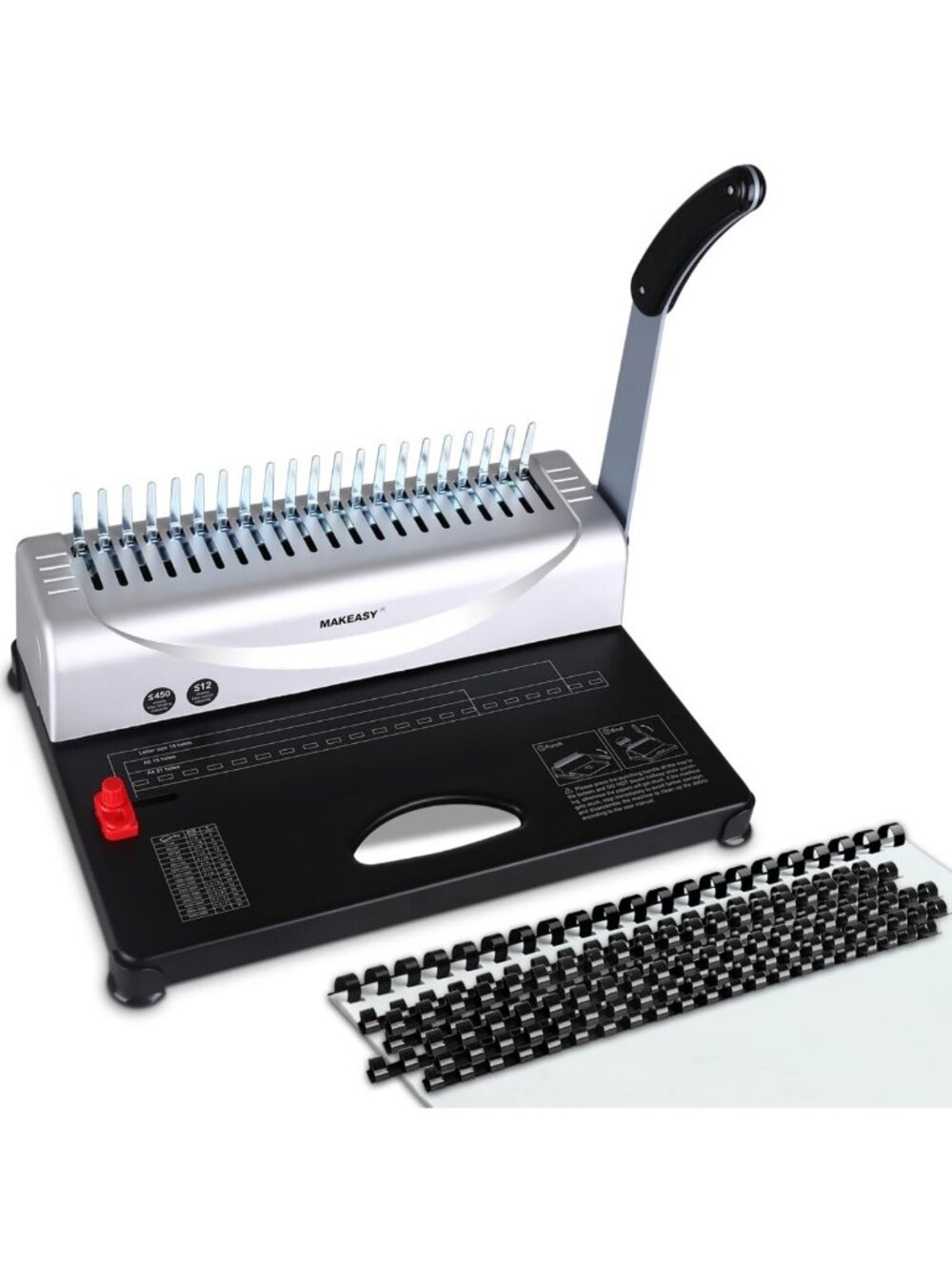 Heavy-Duty Comb Binding Machine - Punch 12 Sheets, No Jam, Includes 100 Combs